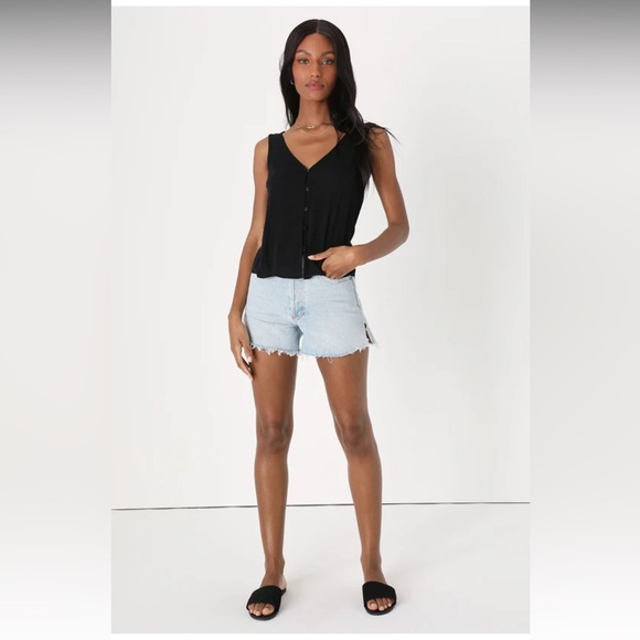 Lulus Sunny Essential Black Button-Front Tank Top - Picture 3 of 4